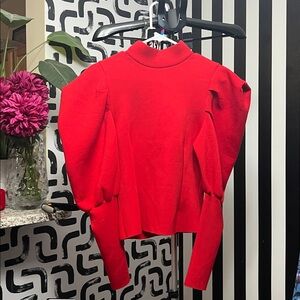 #36 Ma Cherie puffy sleeve red top with gold back zipper